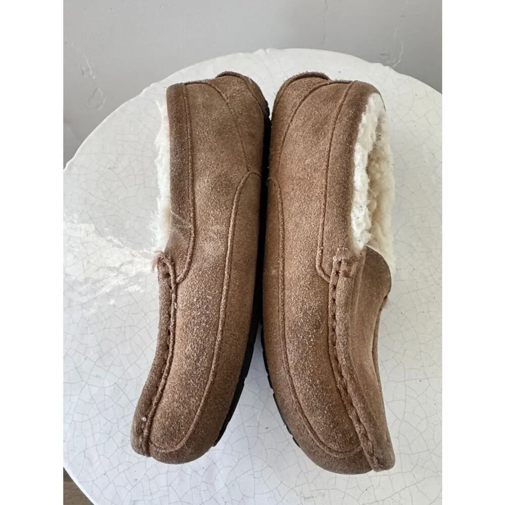 UGG Australia Tan Suede Shearling-Lined Moccasin Slippers Kid’s Size 13